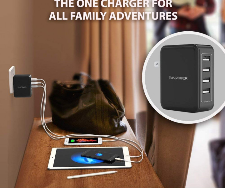 RAVPower Сетевое зарядное устройство RAVPOWER RP-PC026 4-Port Wall Charger Black 